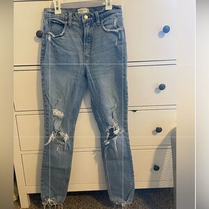 Abercrombie & Fitch The Skinny High Rise Blue Jeans with Distressed Details